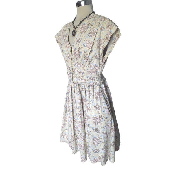 H& M Designer Base Floral Flare Dress 100*% Cotton Size 10 - Picture 3 of 16